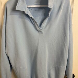 aerie Light Blue Open-Collar Pullover Sweatshirt